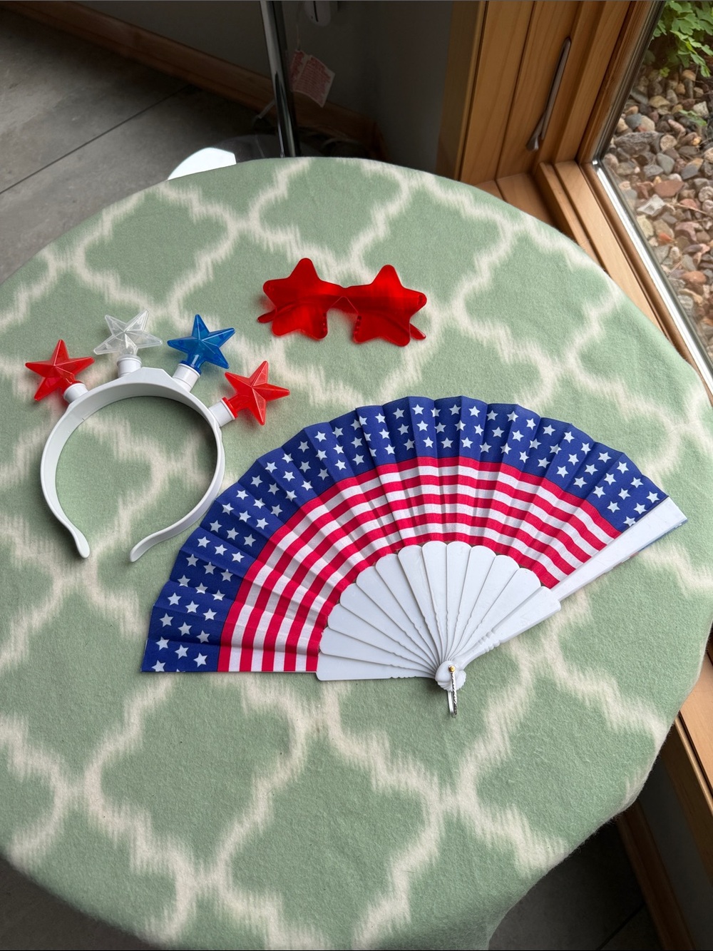Kids Star Headband with Glasses and USA Flag Fan Set - Red, White & Blue